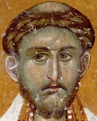 Свети свещеномъченик Елевтерий, Епископ Илирийски. Фрагмент от стара българска стенопис. Старо Нагоричино, област Македония