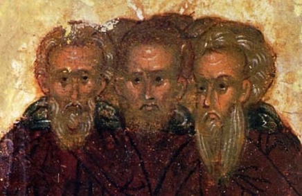 Свв. преподобни Иоан, Сергий и Патрикий. Фрагмент от стара минейна годишна икона