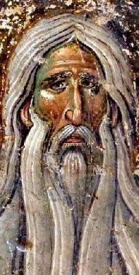 Свети преподобни Макарий Велики, Египетски. Фрагмент от стара стенопис. Сърбия