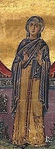 Света преподобна  Поликсения Испанска. Фрагмент от миниатюра в стара ромейска минология